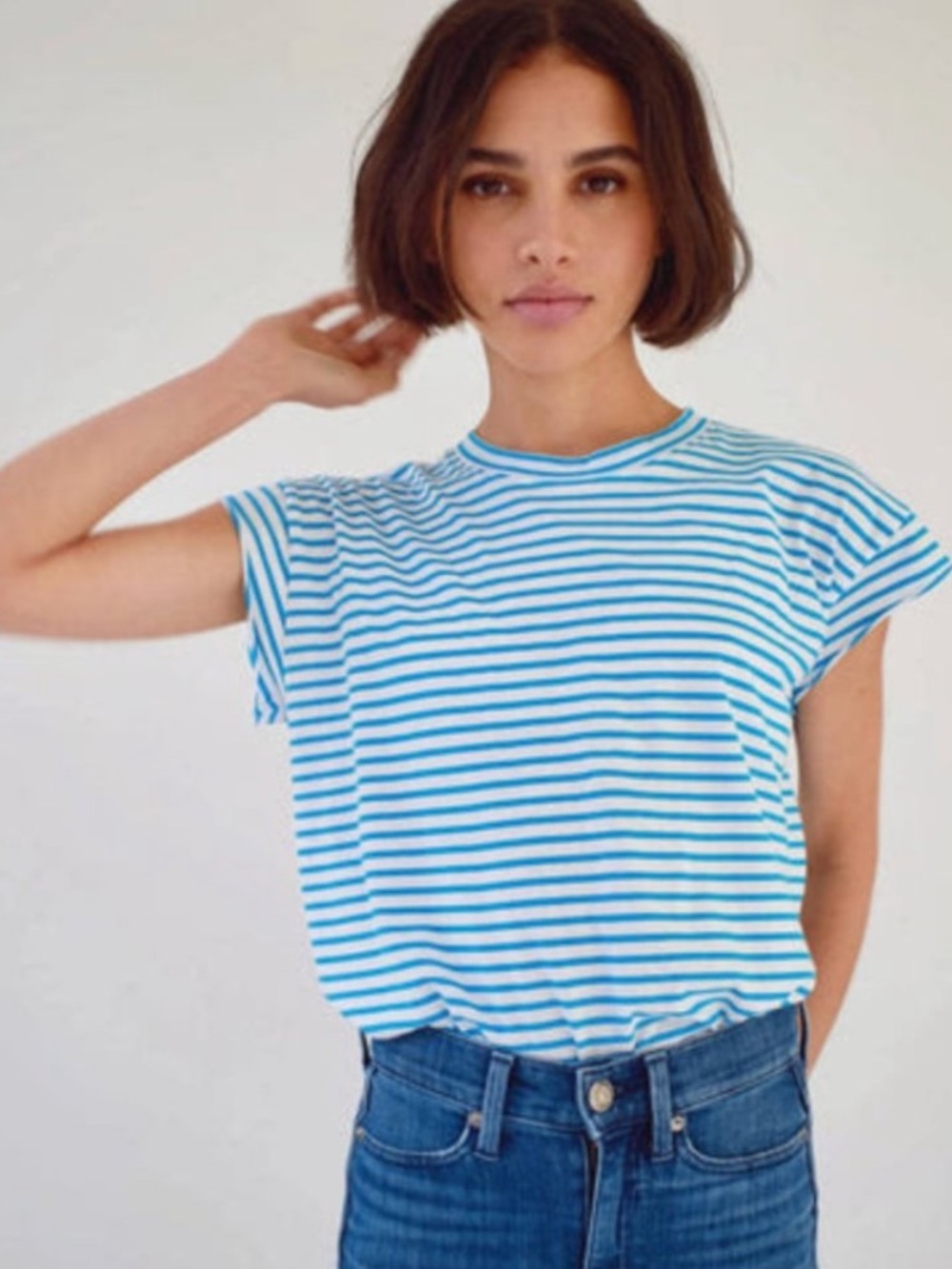 AYR Supercool Tee in Blue/White Stripe